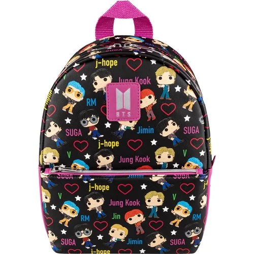 A1 Loungefly Funko Pop BTS Band with Hearts All Over Print Mini Backpack