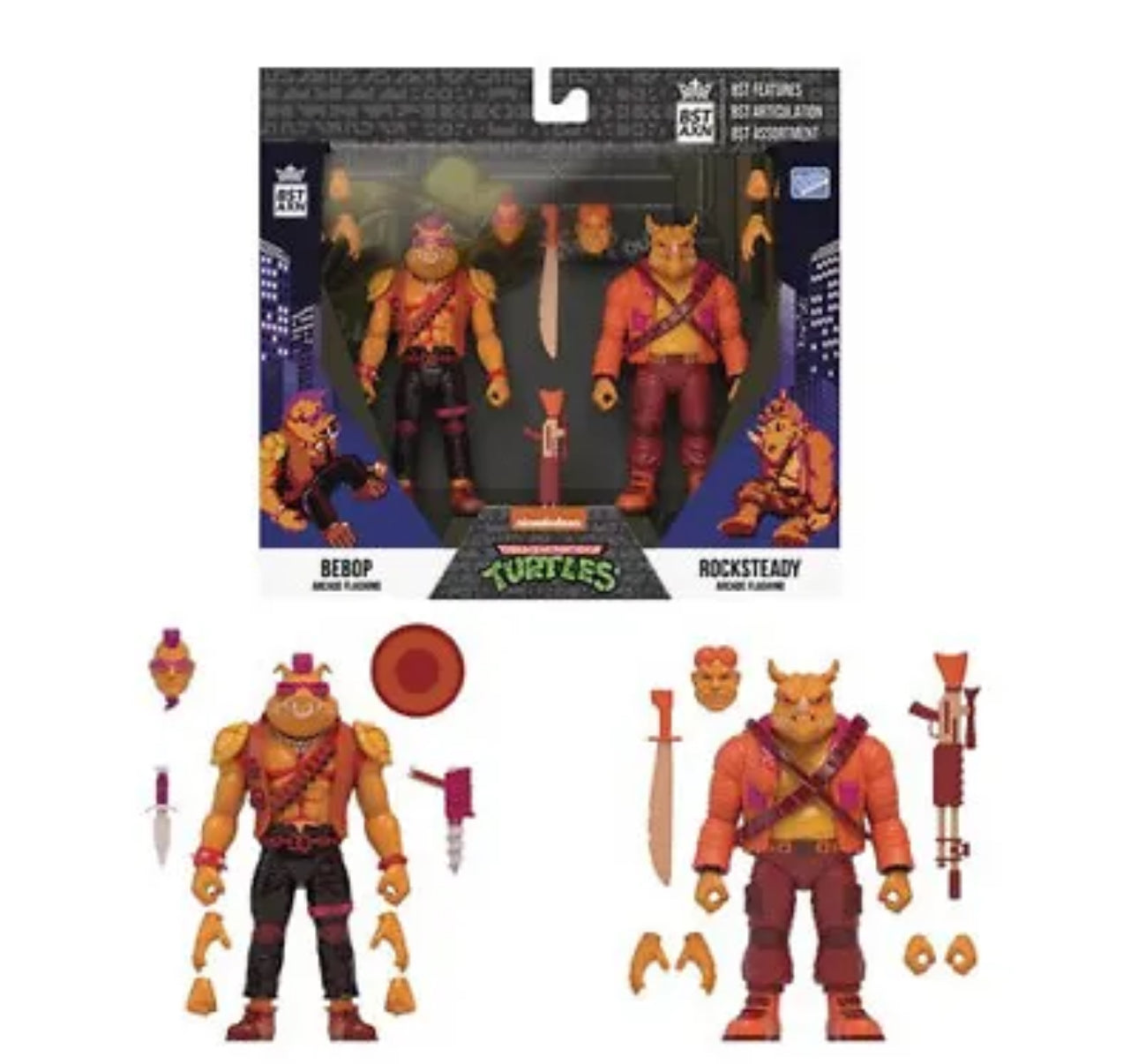B1- SDCC 2022 BST AXN TMNT Arcade Bebop & Rocksteady Action Figure 2 Pack.