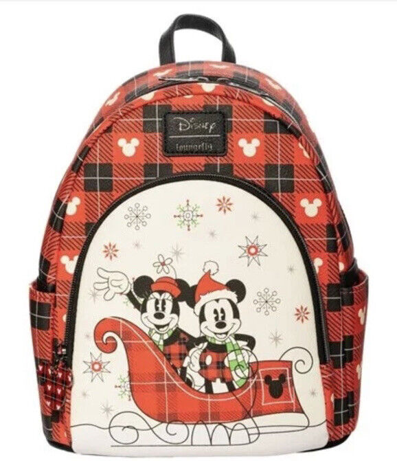 A1 Disney Loungefly Holiday Mickey Mouse and Minnie Mouse Mini Backpack Exclusive