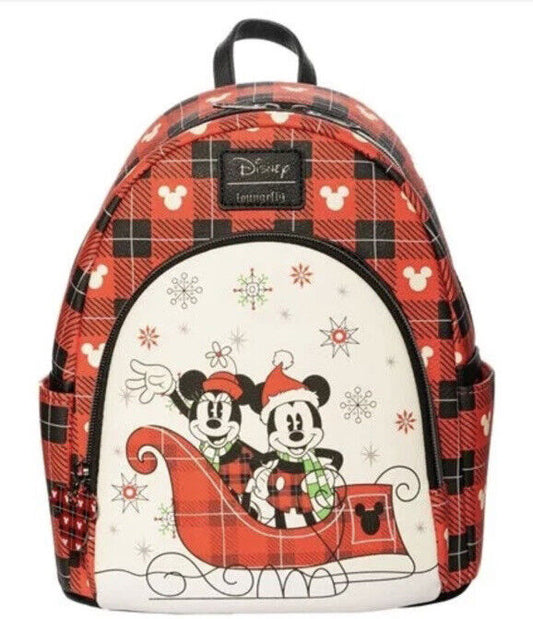 A1 Disney Loungefly Holiday Mickey Mouse and Minnie Mouse Mini Backpack Exclusive