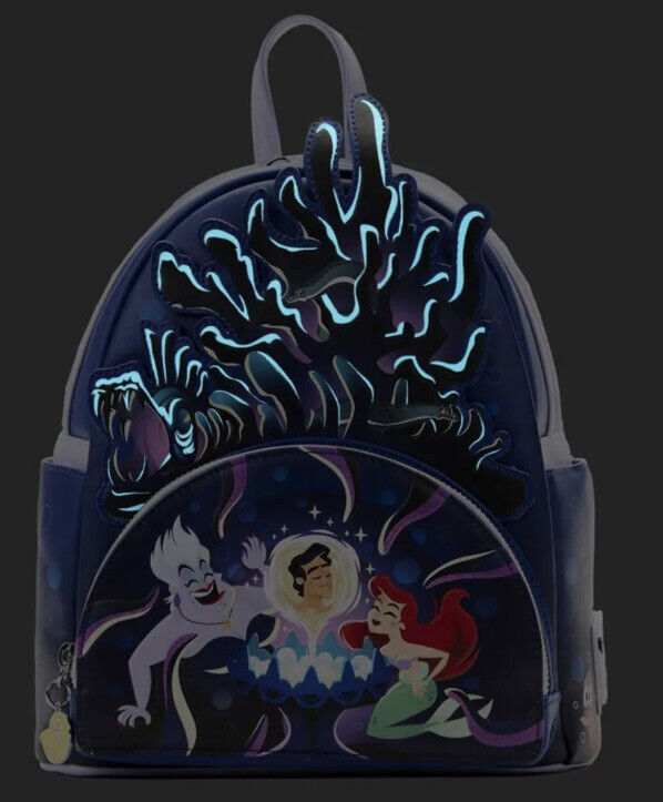 A1 Loungefly Disney Little Mermaid Ursula Glow-In-The-Dark Lair Mini Backpack