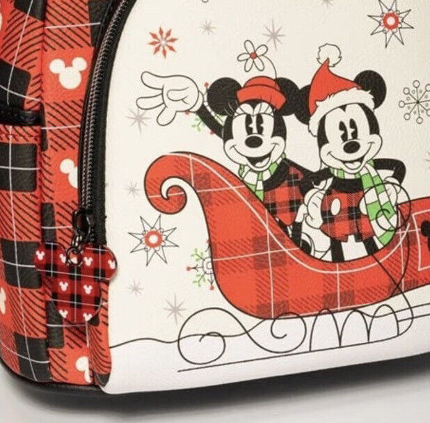 A1 Disney Loungefly Holiday Mickey Mouse and Minnie Mouse Mini Backpack Exclusive